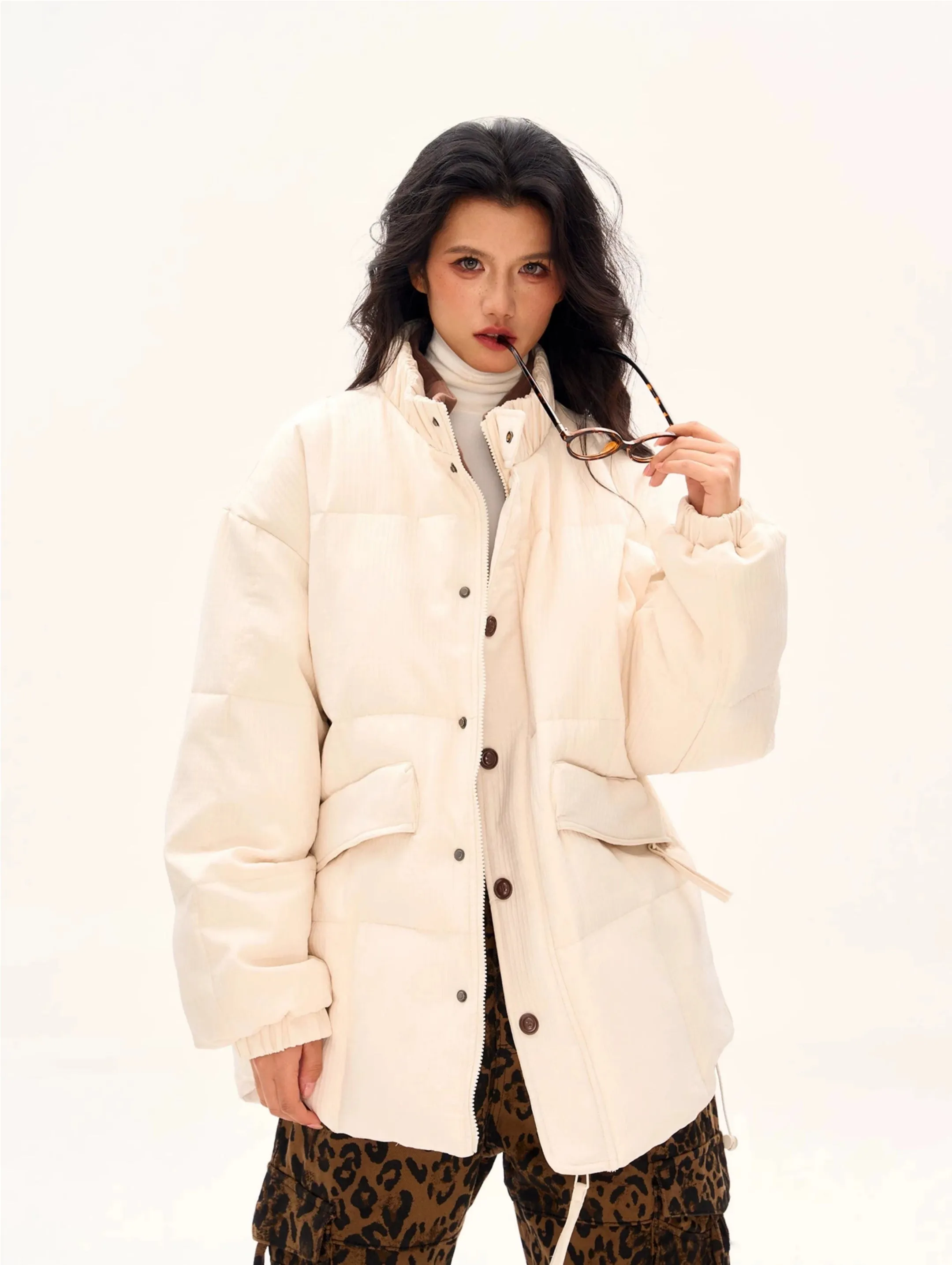 Textured Longline High Collar Oversized Puffer Jacket