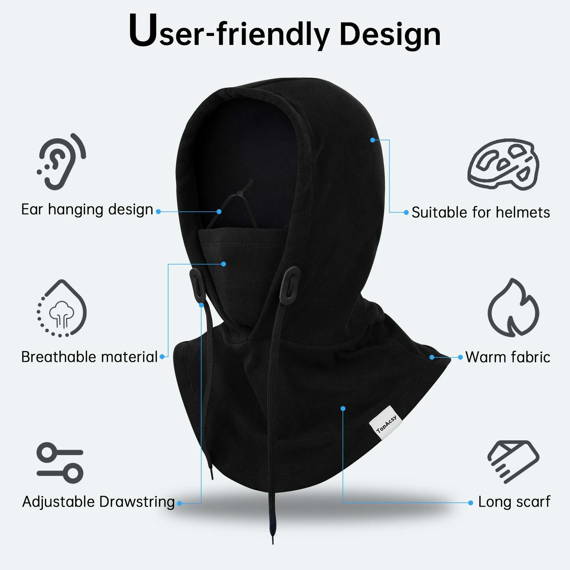 TopAcsy Ski Balaclava - Warm, Windproof Fleece Face Mask & Neck Warmer for Men & Women