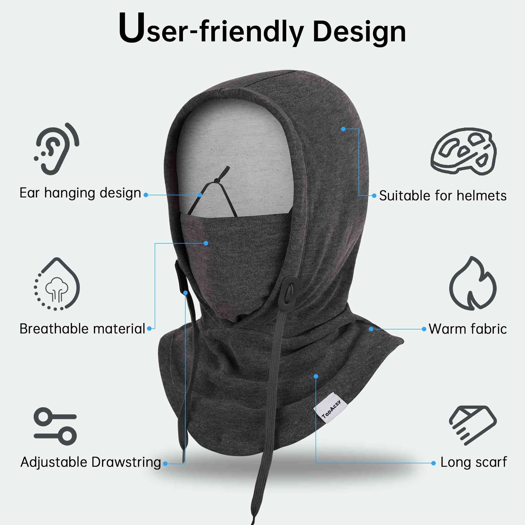 TopAcsy Ski Balaclava - Warm, Windproof Fleece Face Mask & Neck Warmer for Men & Women