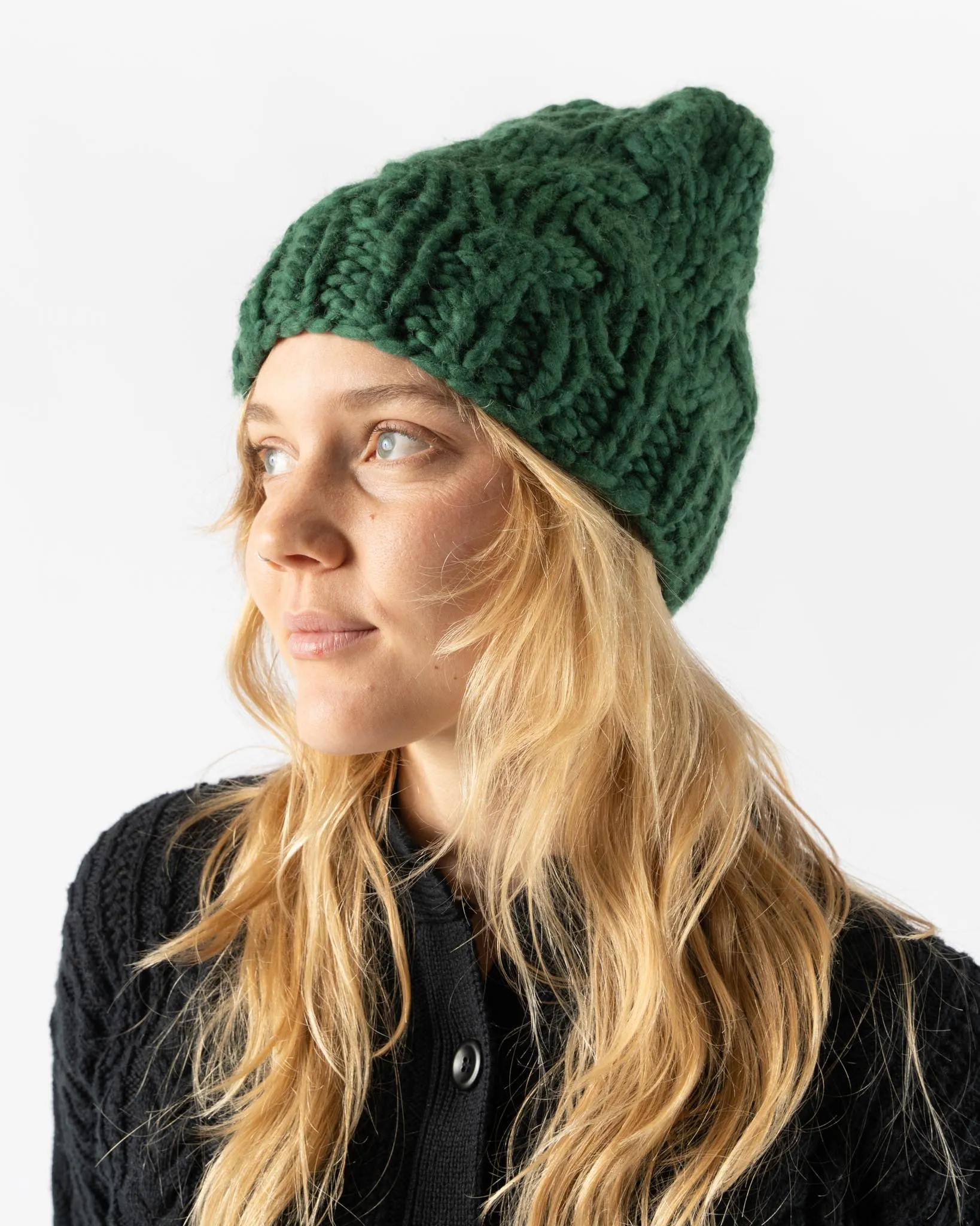 Under Her Coat Green Solid Beanie