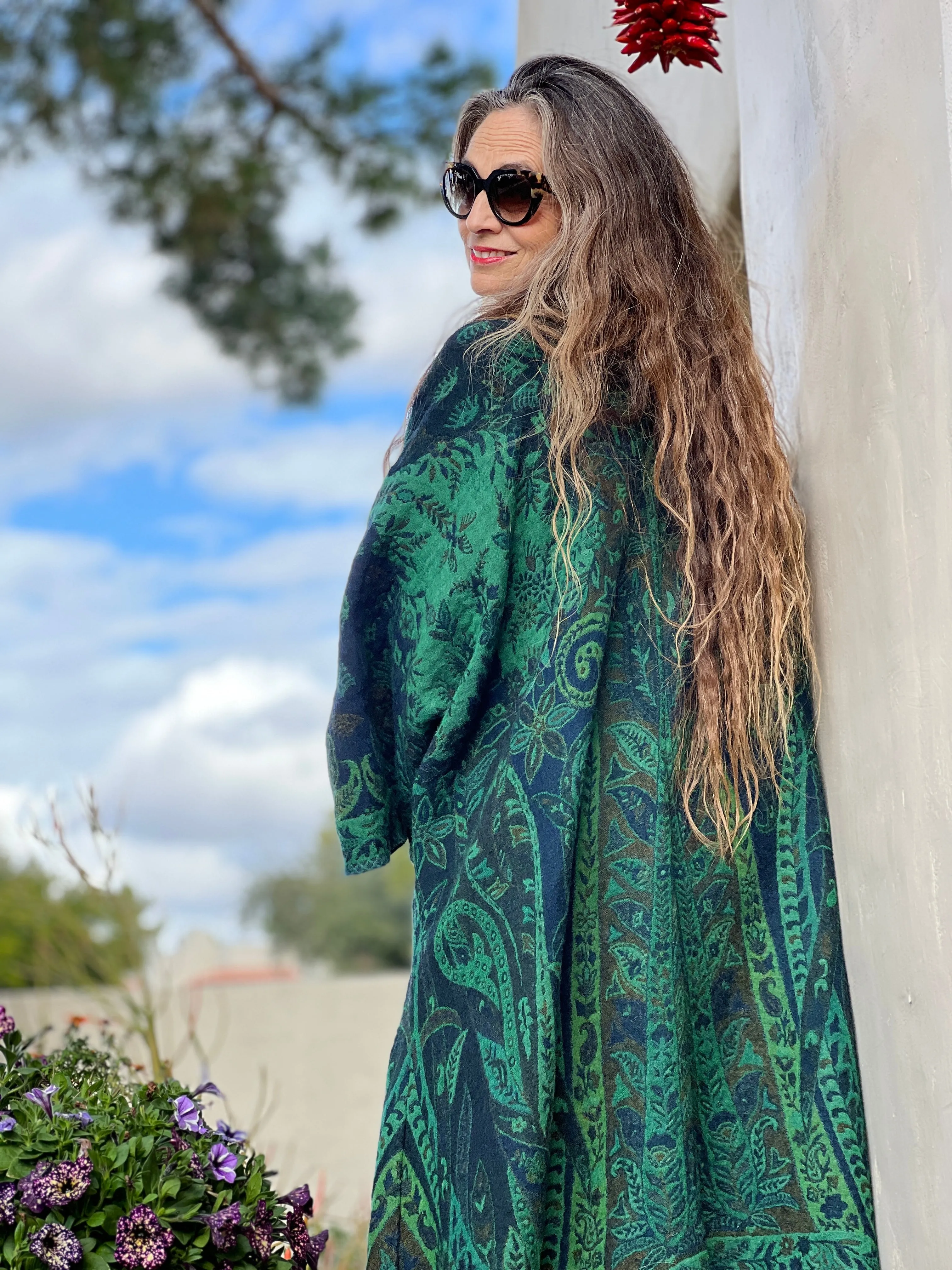 Verde Verdi Green Paisley Kimono Coat Reversible