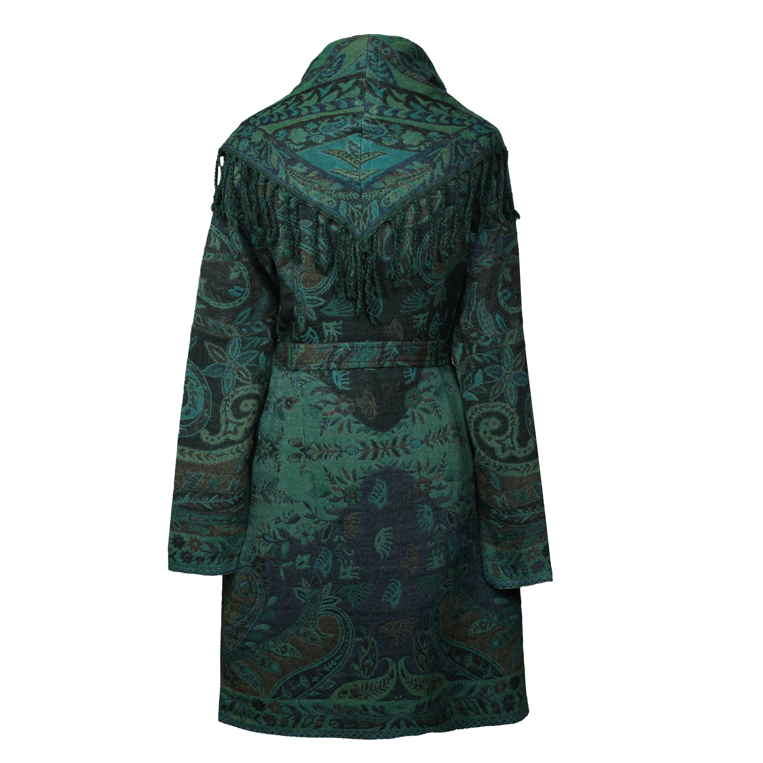 Verde Verdi Paisley Boiled Wool Belted Coat