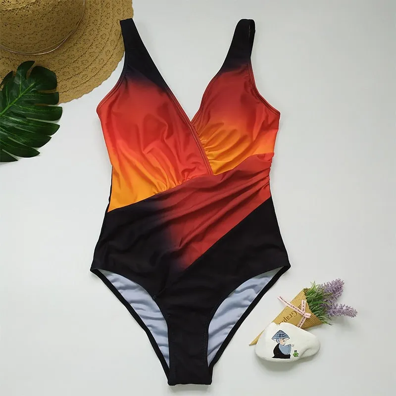 Wjczt Swimsuit One Piece Bodysuit Swimwear 2022 New Gradient Brazilian Beach Female Bathing Suit Retro Monokini Swimming Beachwear XL