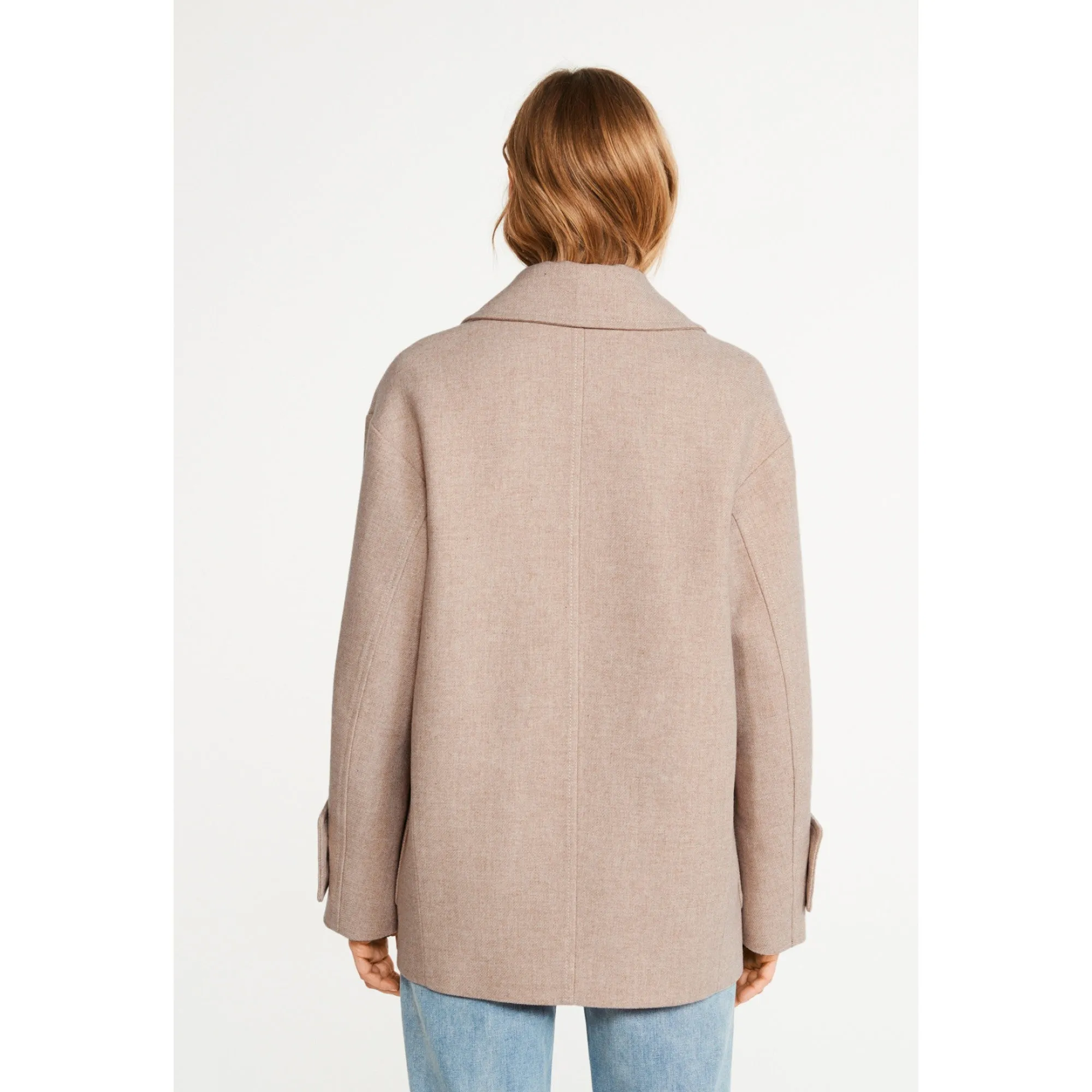 Women Oversized Wool Pea Coat - Sand