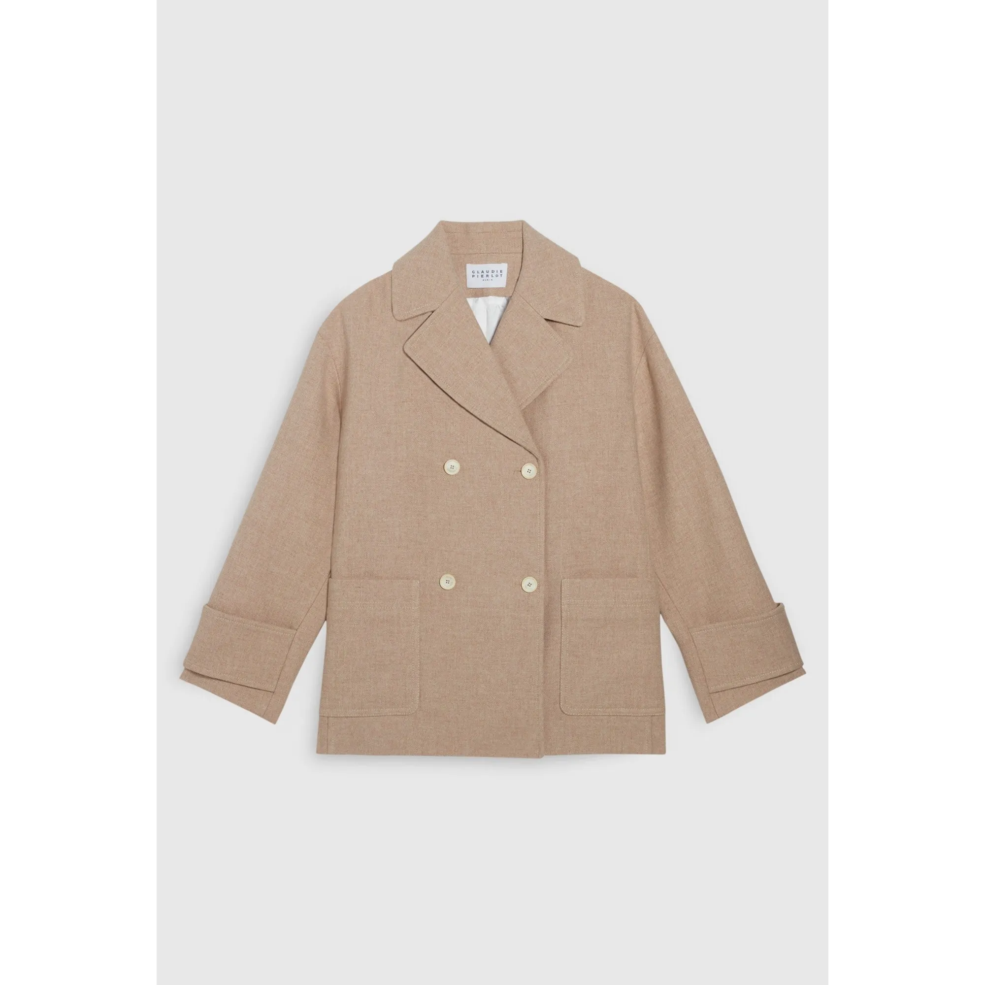 Women Oversized Wool Pea Coat - Sand