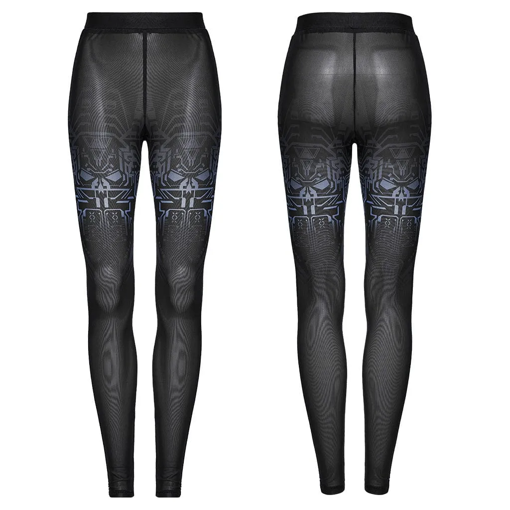 Women's Cyberpunk Gradient Printed Mesh Leggings