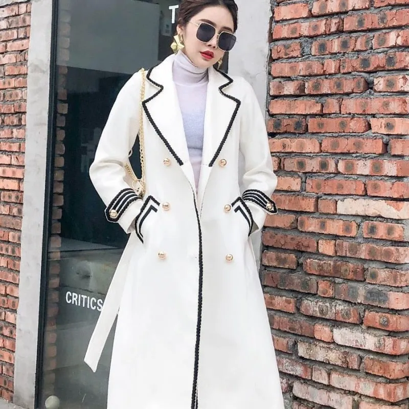 Women's Fashion Wool Coat ladies Autumn Winter Thick Warm V Neck Belt