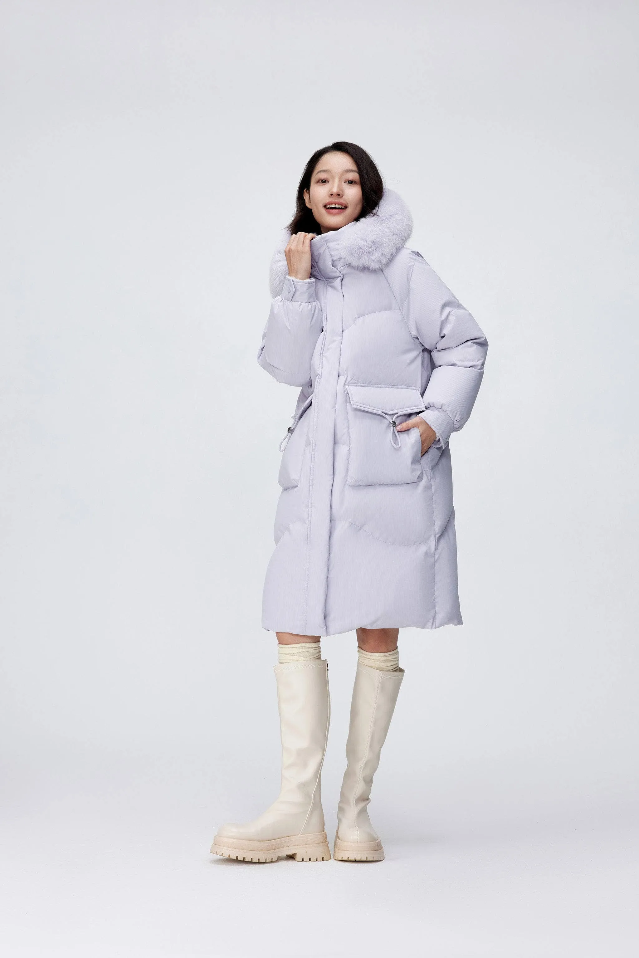 Women's Long Down Coat With Detachable Hood 5212