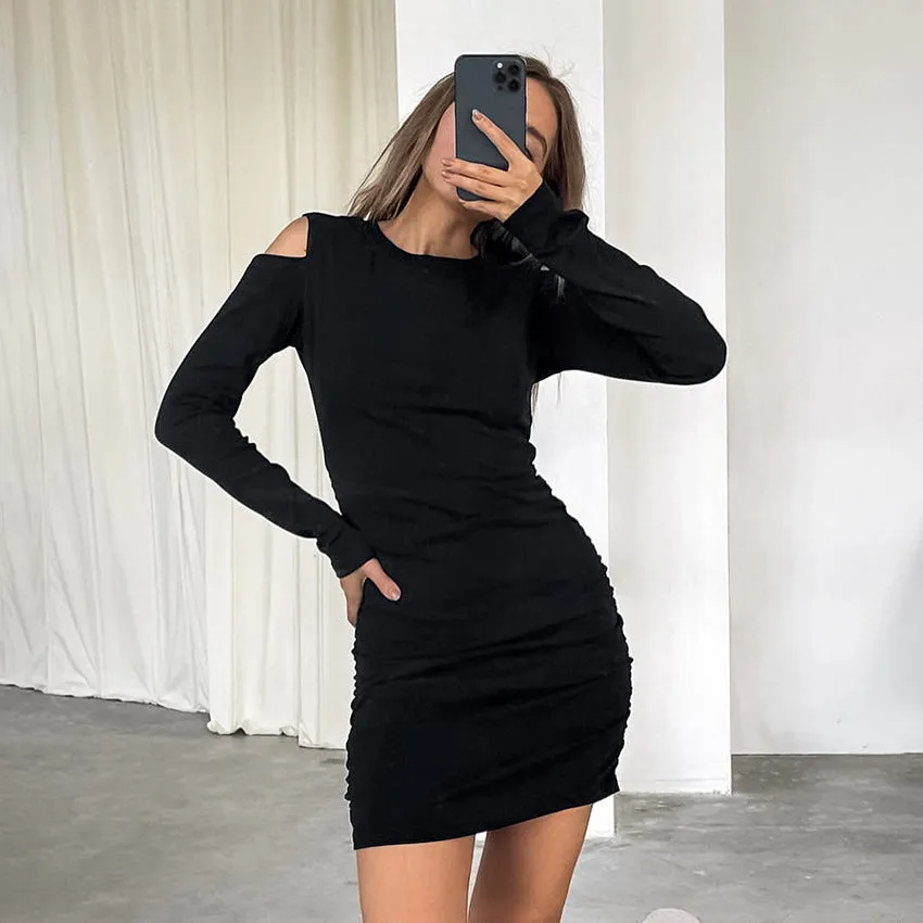 Women's Sexy Off-Shoulder Long Sleeve Knitted Bodycon Dress