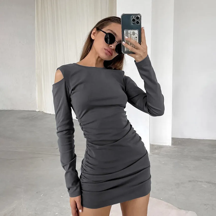 Women's Sexy Off-Shoulder Long Sleeve Knitted Bodycon Dress